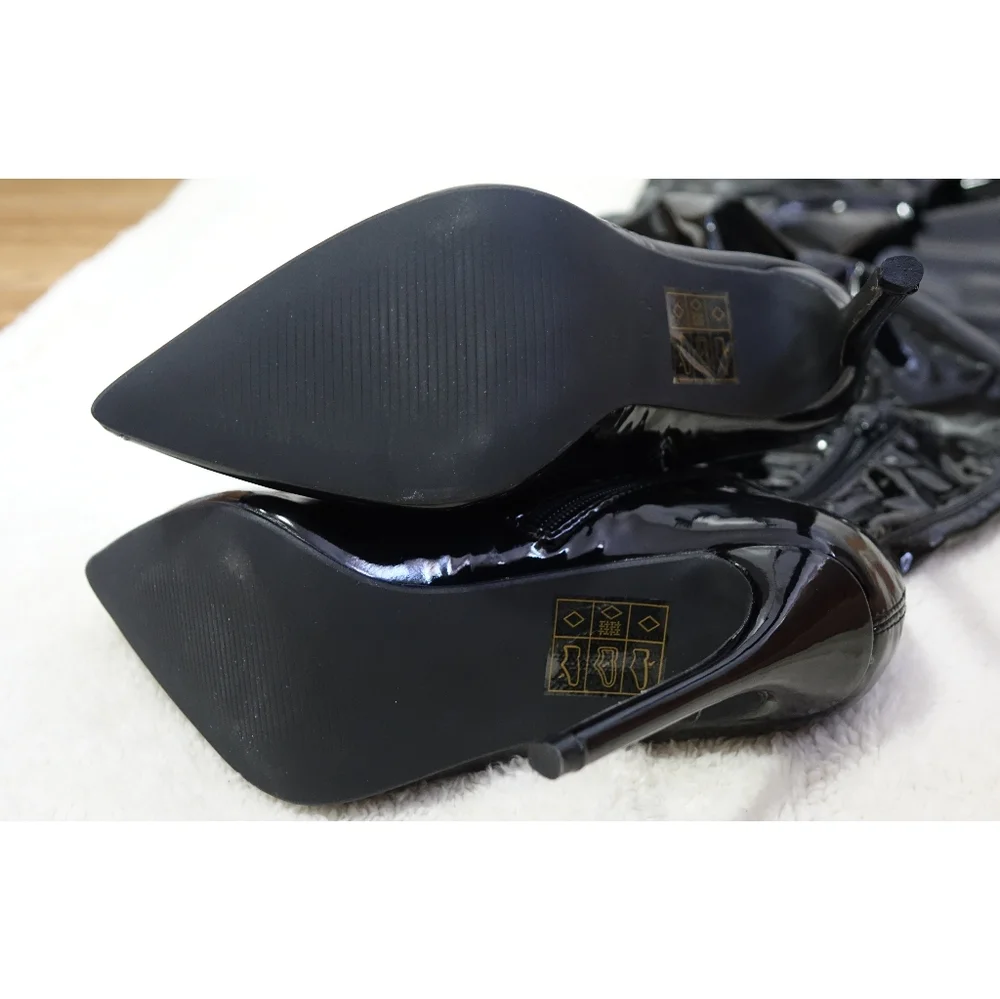 Public Desire - Black Thigh High Patent Leather Stiletto Boots - Women's US 7 - Picture 3 of 4